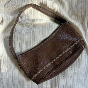 Tommy Hilfiger Brown Croc-Embossed Bag with Pink Lining